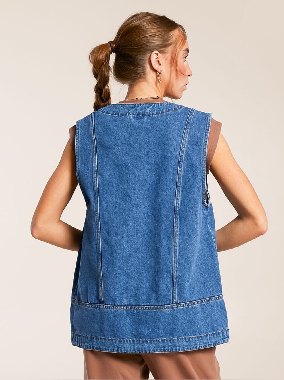 Veveret Oversized Denim Sleeveless Vest Utility Jacket Front Pockets size Medium - Picture 10 of 10